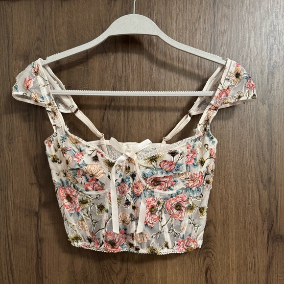 victorias secret floral cap sleeve bustier/corset 34D - Picture 1 of 3